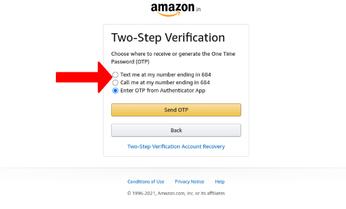 Uso del número de phione como verificación de dos pasos en Amazon