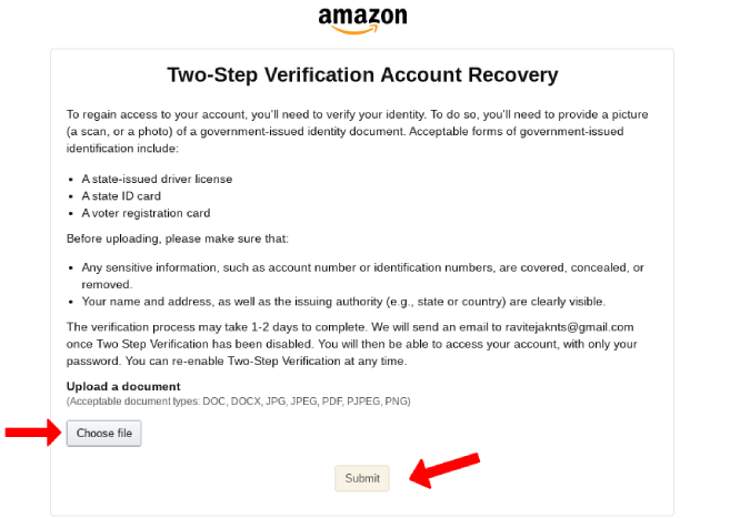 Recuperación de la cuenta de verificación de dos pasos en Amazon