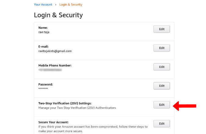 Configuración de verificación de dos pasos en Amazon