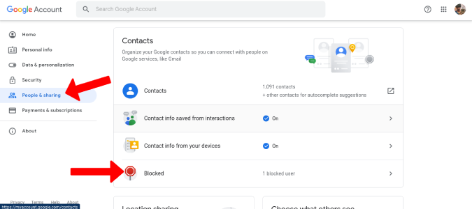 Apertura de contactos bloqueados en la cuenta de Google