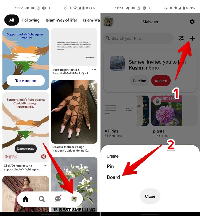Crea una nueva placa en Pinterest en Mobile