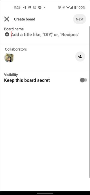 Agregue el nombre de la placa en Pinterest en el móvil