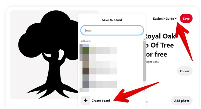 Crear placa en Pinterest Business desde PC mientras guarda PIN