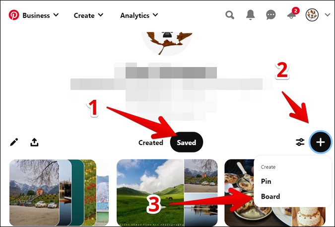 Cree una nueva placa en Pinterest Business desde PC
