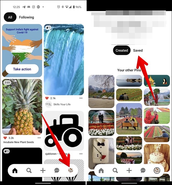 Abierto de tablas de pinterest guardadas móvil