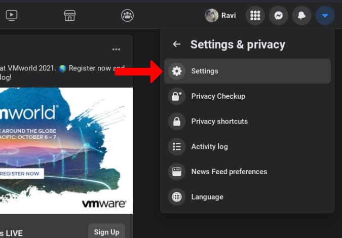 Configuración en la sección Configuración y privacidad