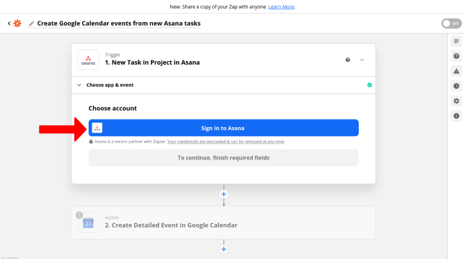 Inicie sesión en Asana en Zapier 