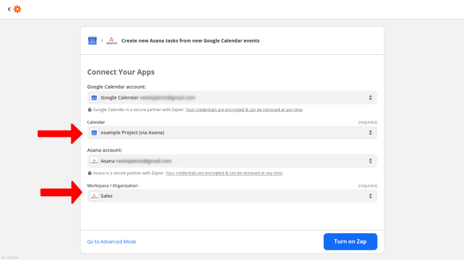 Vinculación del espacio de trabajo de Google Calendar y Asana