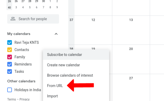 Agregar un nuevo calendario de URL en el calendario de Google 