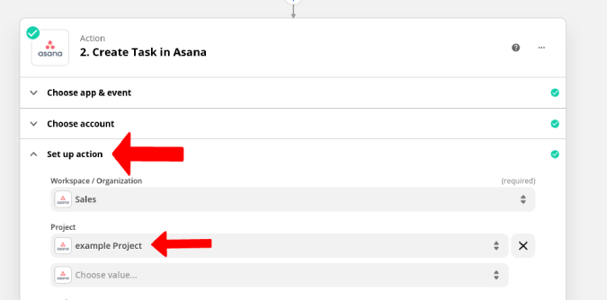 Establecer proyecto para asana. 