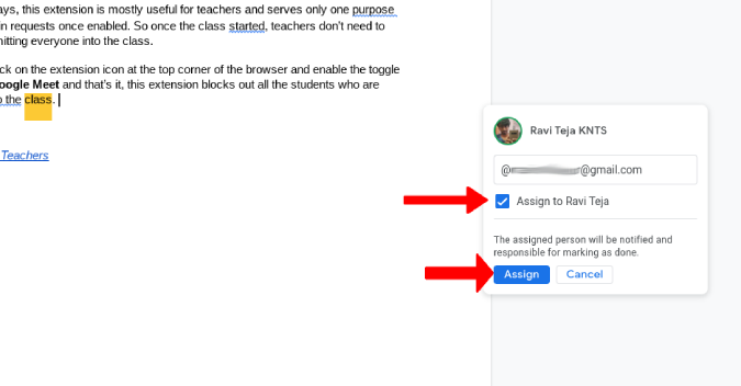 Asignación de tareas en Google Docs 