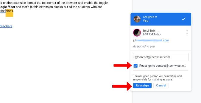 Reasignar tareas en Google Docs