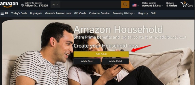 Cuenta doméstica de Amazon para el historial de compra de ocultación