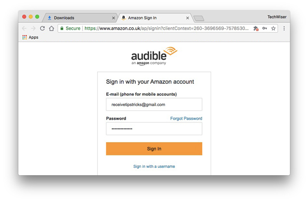 Ingrese sus credenciales de inicio de sesión audible