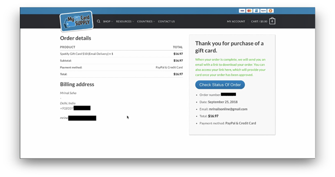 Cómo pagar por Spotify Premium fuera de la tarjeta de regalo de la página de pedidos estadounidenses