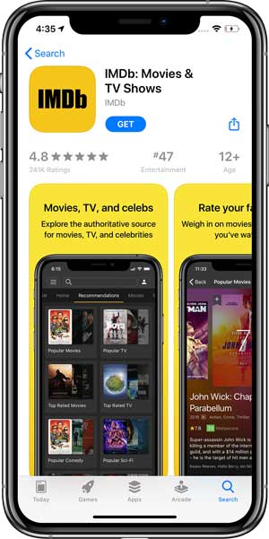 Aplicación IMDB en la App Store