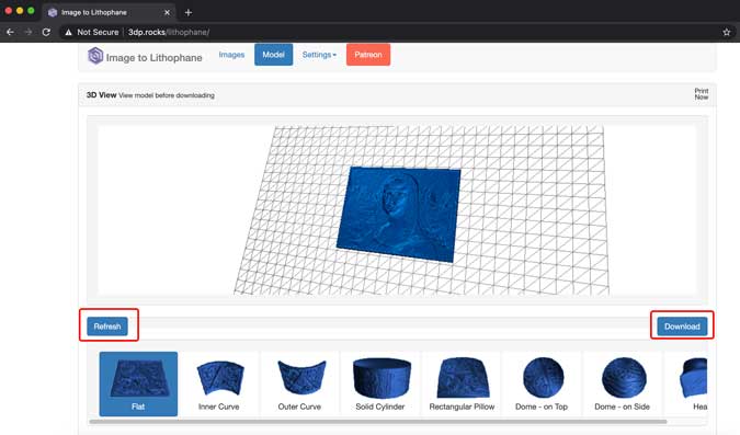 Descargue los archivos STL para su lithophane