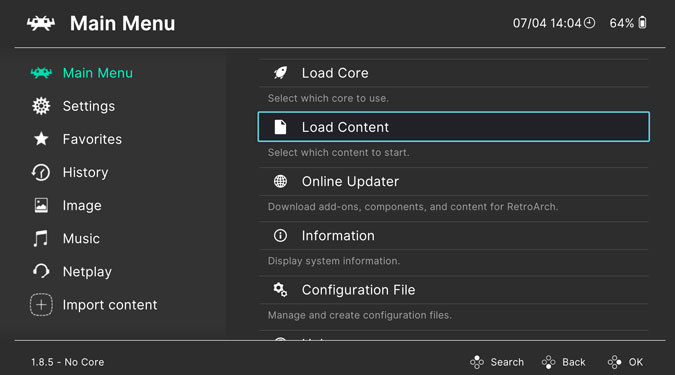 Cargar contenido en retroarch