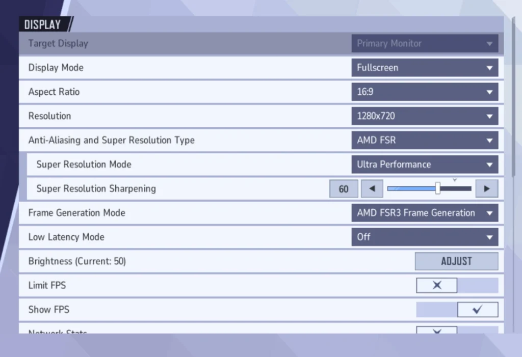 Configuración de pantalla de PC de gama baja Rivales de Marvel