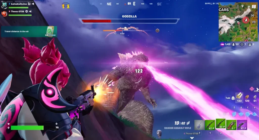 Sigue esquivando y disparando a Godzilla para derrotarlo
