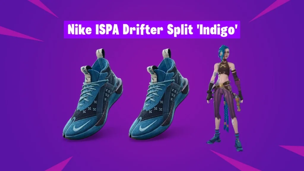 Jinx usando Nike Ispa Drifter Split 'Indigo' en Fortnite
