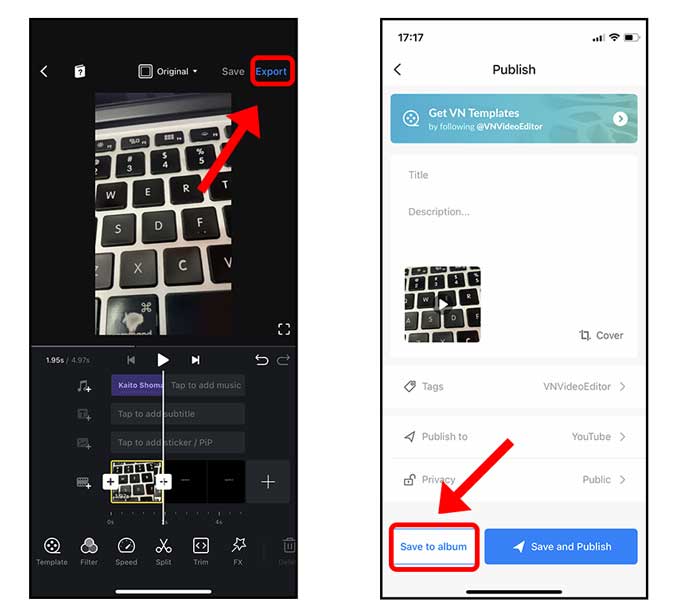 Exportar el proyecto y guardar la historia de Instagram