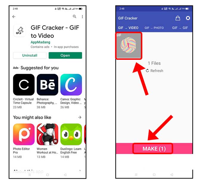 Instal GIF Cracker en Android y seleccione el GIF
