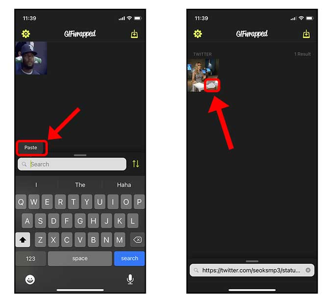 Pegar el enlace en la aplicación Gifwrapped