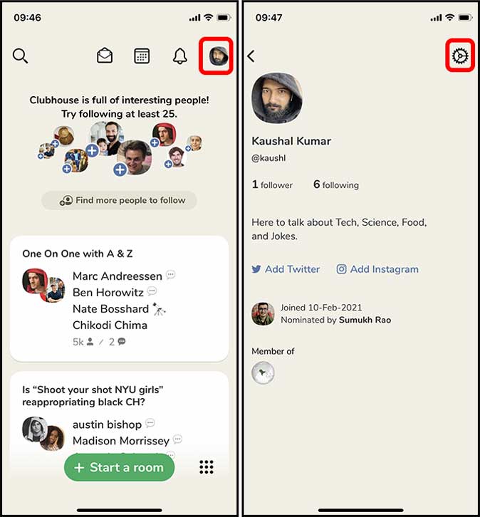 Página de perfil de la casa club