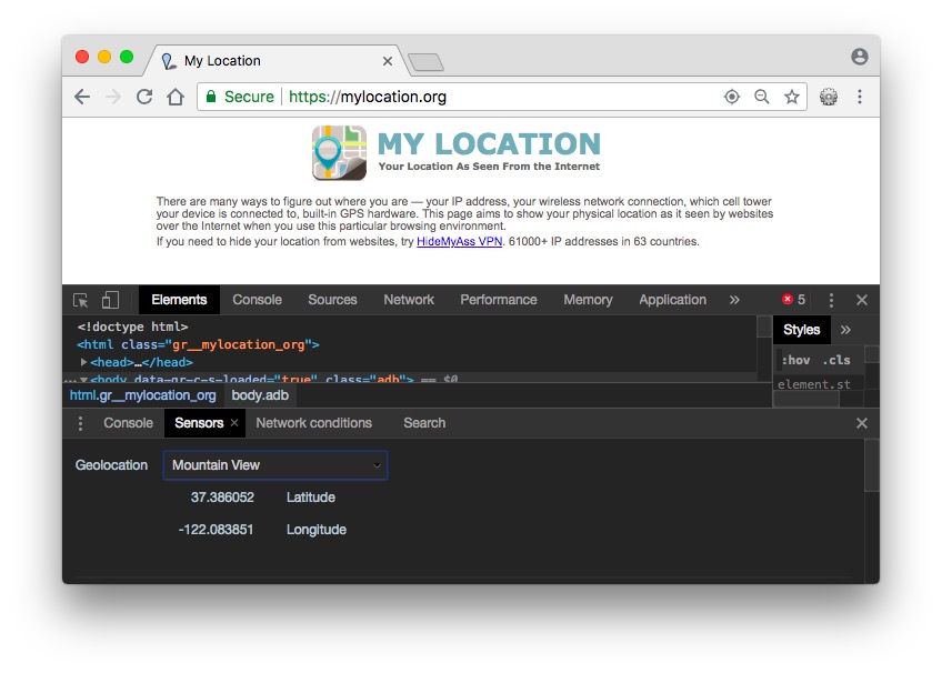 Cambiar la ubicación del navegador Chrome