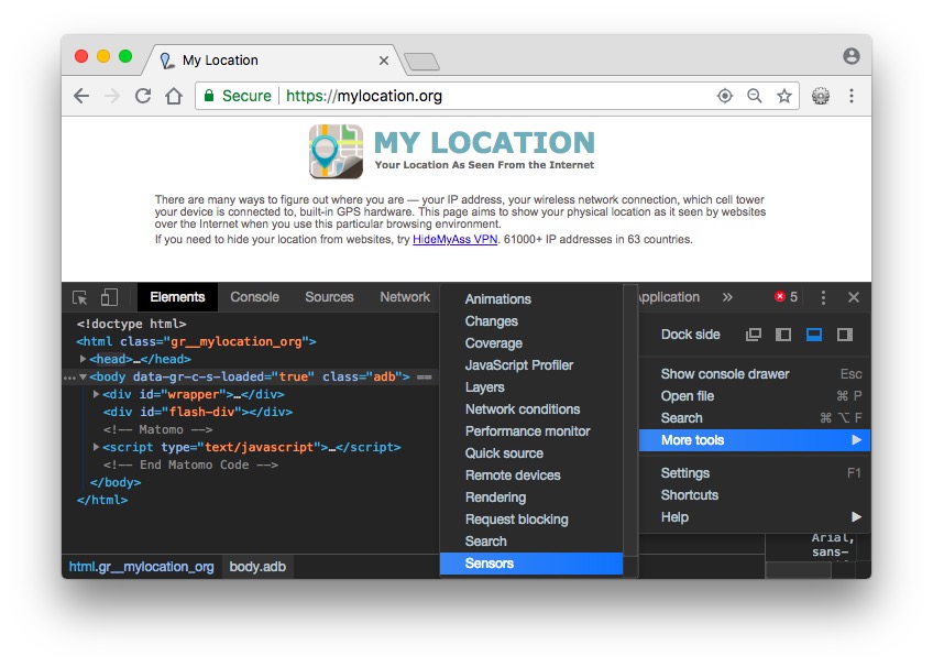 Cambiar la ubicación del navegador Chrome