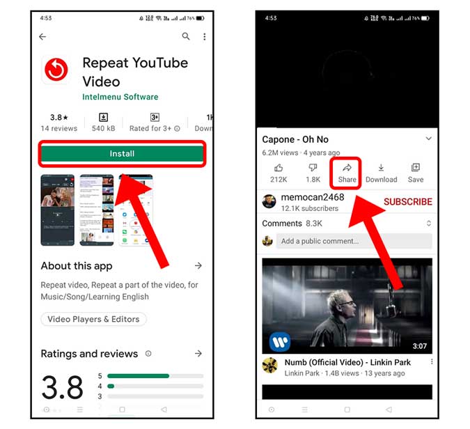Instale la aplicación de terceros y reproduce el video