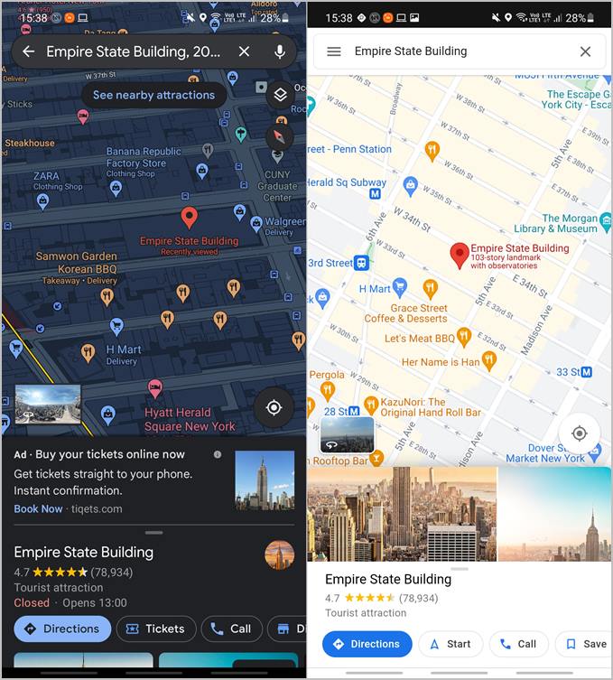 Google Maps UI contra Google Maps Go