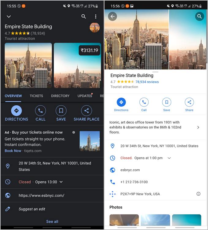Google Maps y Google Maps van las diferencias de UI en las tarjetas