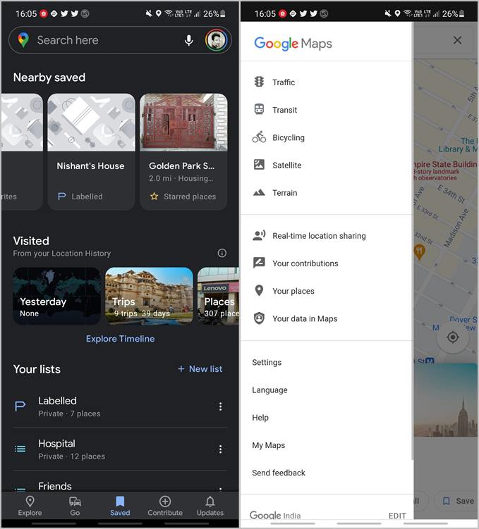 Google Maps y Google Maps van a la barra lateral y al menú de barra inferior