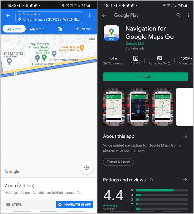 Soporte de navegación de Google Maps Go