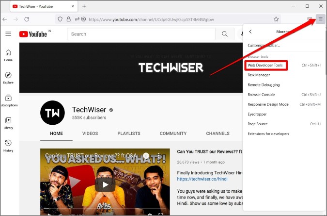 Herramientas de desarrollador abiertas en Firefox