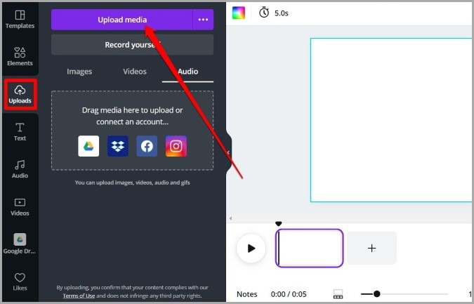 Cargar medios de comunicación a Canva