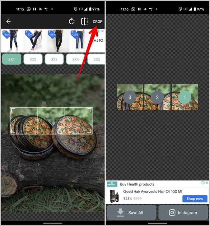 Fotos divididas para Instagram 9square Crop Picture Guardar