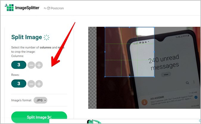 Fotos divididas para Instagram PC Imagespplitter Elija filas