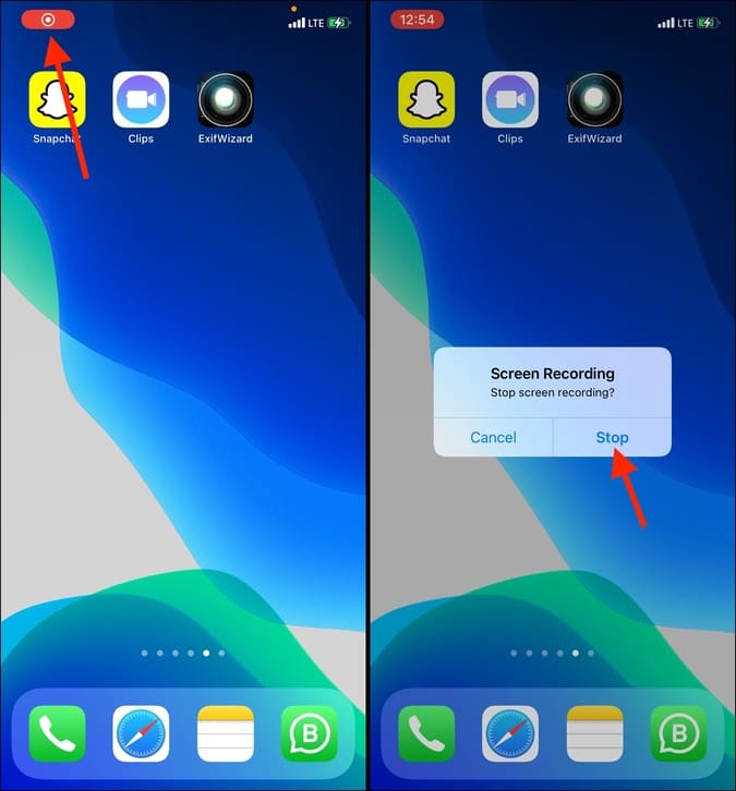 Detener la grabación de la pantalla en iPhone