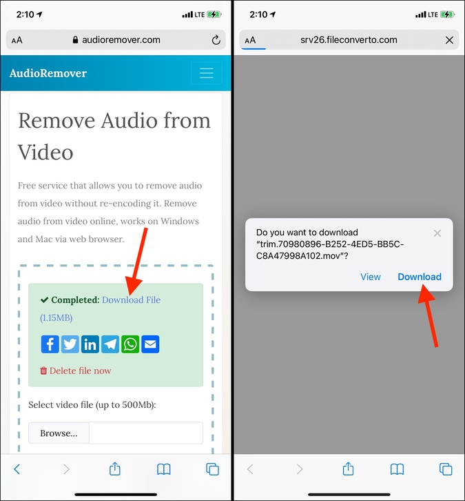Descargar el archivo de descarga en AudiorMover en iPhone