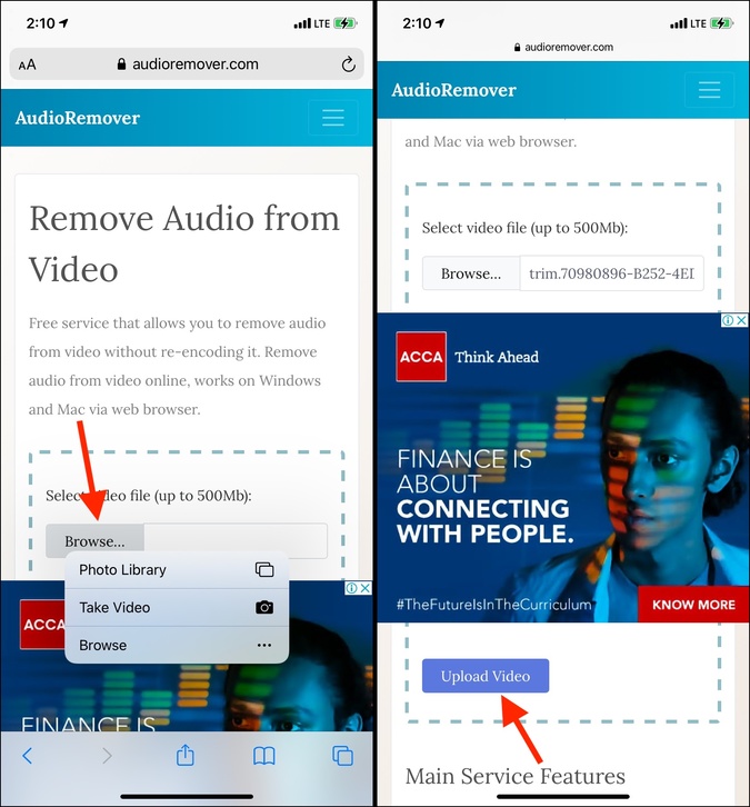 Subir video de video en AudiorMover en iPhone