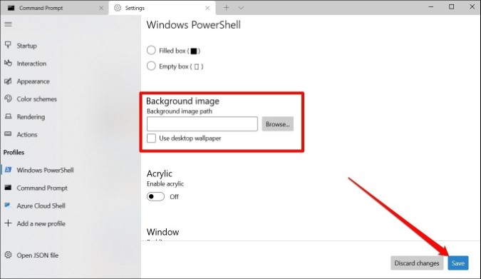 Cambiar la aplicación de terminal de Windows Image Windows