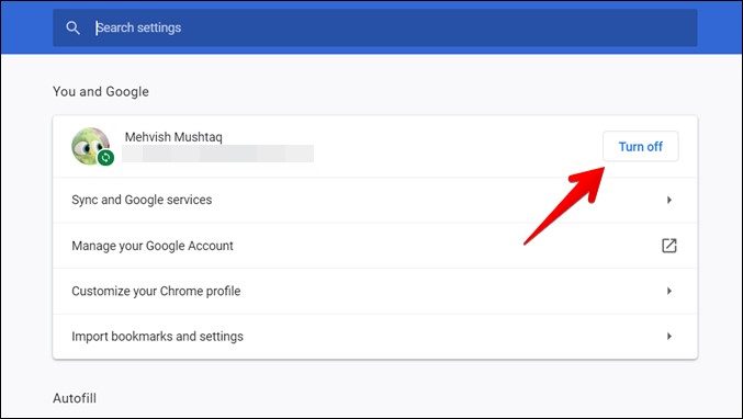 Google Chrome apague la sincronización