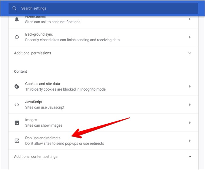 Pop-up y redireccionamiento de Chrome