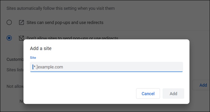 CHROME PC Pop-Up Whitelist Agregar sitios web
