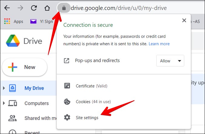 Pop-up Chrome PC permite configuraciones de sitios del sitio web individual