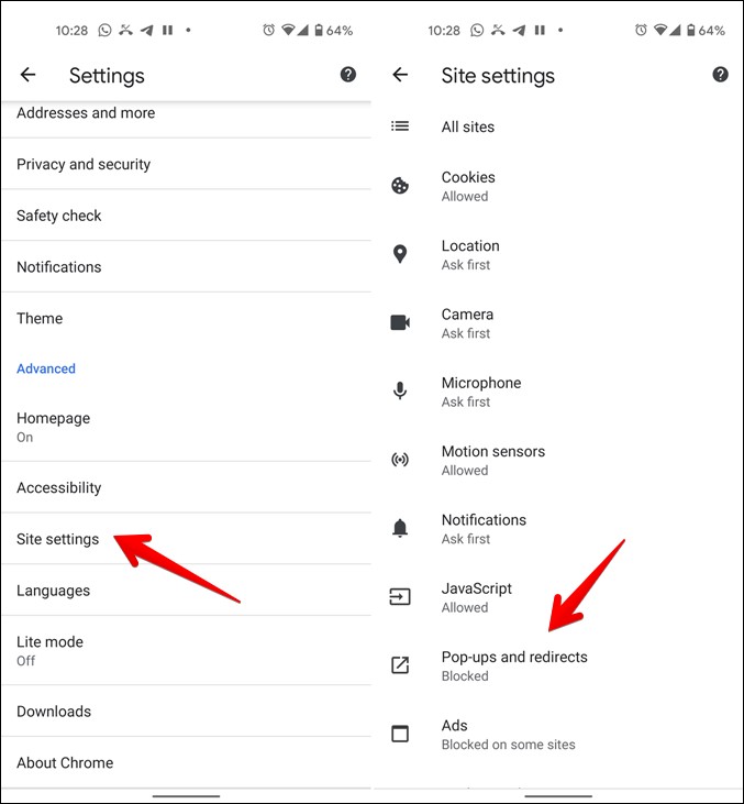 Chrome Android Permitir ventanas emergentes