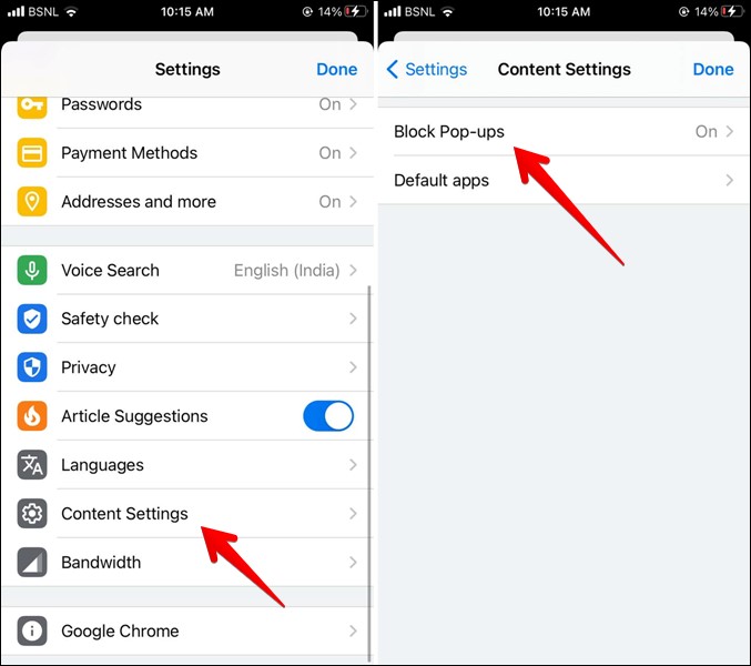 Chrome iPhone Permitir ventanas emergentes